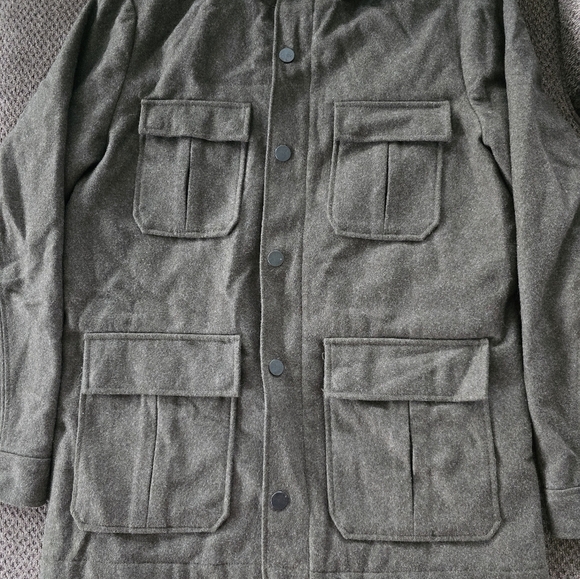 Banana Republic Green Wool Blend Winter Jacket Men Coat Hoodie Green Rare Heavy - Picture 3 of 16